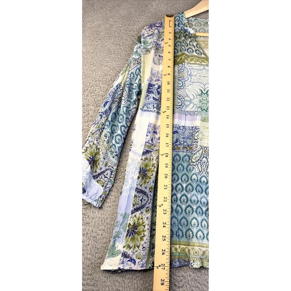 J. Jill Top Womens Size Medium Patchwork Print 3/4 Sleeve Rayon Lightweight - Picture 2 of 9